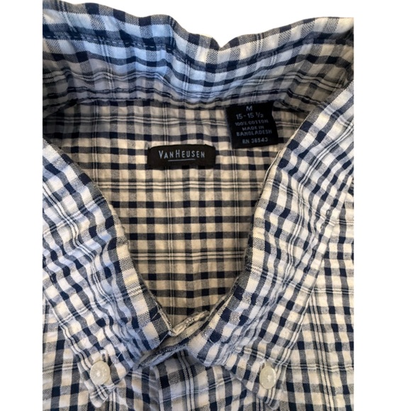 Van Heusen Blue and White Checkered Casual Button Down Shirt - Picture 3 of 4